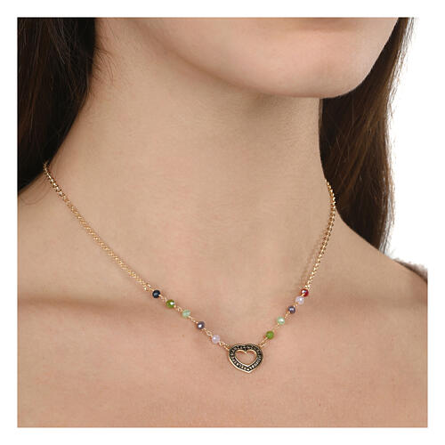 Amor Cordis necklace by Agios, multicoloured beads and 925 silver heart 2