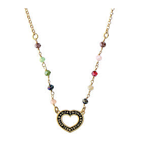 Heart necklace Amor Cordis multicolor silver stones Agios