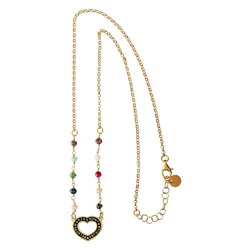 Heart necklace Amor Cordis multicolor silver stones Agios 5