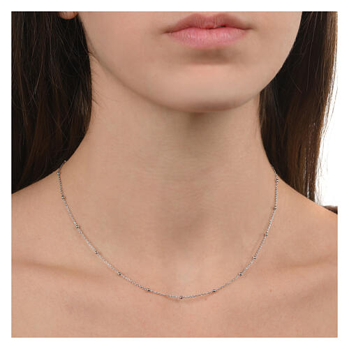 Rhodium-plated silver necklace with 2 mm beads Agios  2