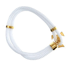 Vinculum Fidei bracelet by Agios, white rope and gold plated tau