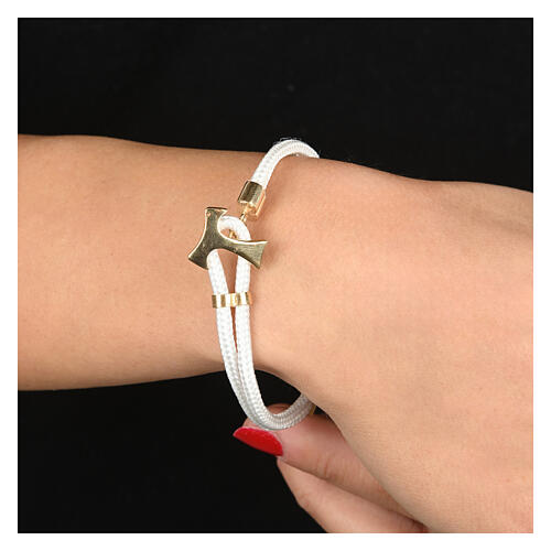 Pulsera Vinculum Fidei blanca tau dorada Agios 2