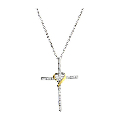 925 Silver cross necklace white zircons Illumina Agios 1