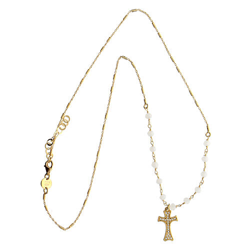 Golden cross necklace Claritas Agios white agate zircons 3