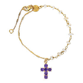 Armband von Benedictus, Lumae Patronus, 925er Silber, vergoldet, violette Zirkone, Perlen