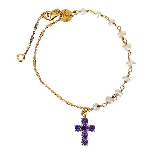 Lumae Patronus bracelet by Agios, gold plated 925 silver, purple rhinestones and pearls 1