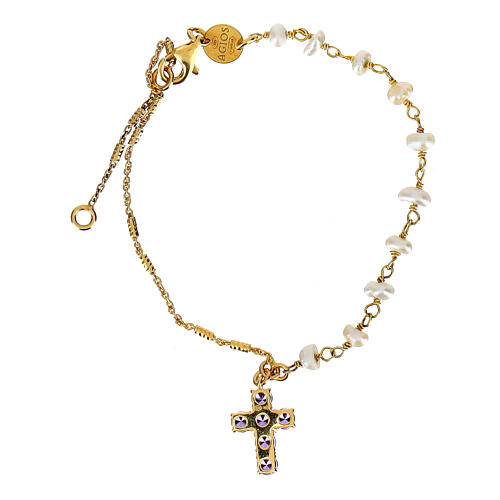 Lumae Patronus bracelet by Agios, gold plated 925 silver, purple rhinestones and pearls 3