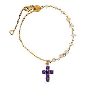 Lumae Patronus cross bracelet purple zircons Agios pearls