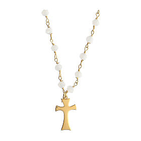 Claritas necklace by Agios, gold plated 925 silver, tau cross and white agate