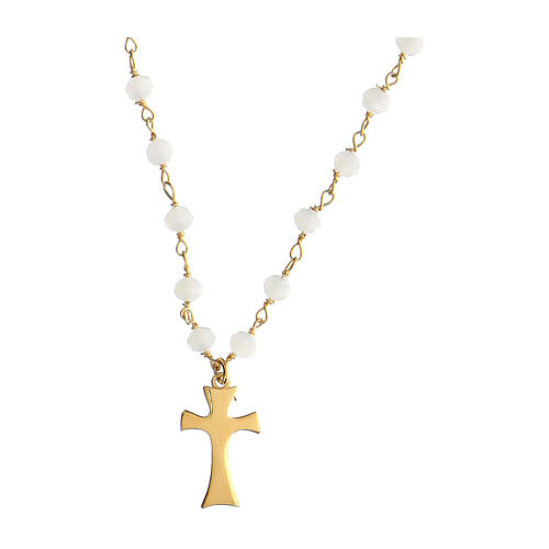 Claritas necklace by Agios, gold plated 925 silver, tau cross and white agate 1