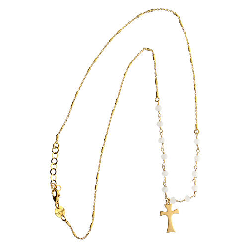 Claritas necklace by Agios, gold plated 925 silver, tau cross and white agate 4