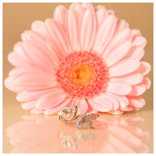 Agios O Sacrum Cor stud earrings, rosé silver and white rhinestones 6