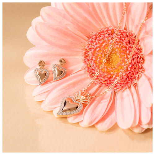 Agios O Sacrum Cor stud earrings, rosé silver and white rhinestones 7