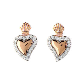 Sacred heart stud earrings with white zircons Agios