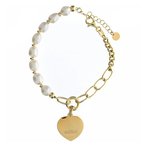 Armband von Agios, 3-fache Kette, 925er Silber vergoldet, natürliche Perlen 2