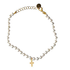 Crucis bracelet by Agios with pearls and white rhinestone cross, 925 silver