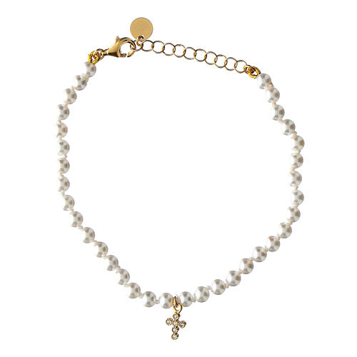 Pulsera Crucis perlas cruz zircones blancos Agios 1