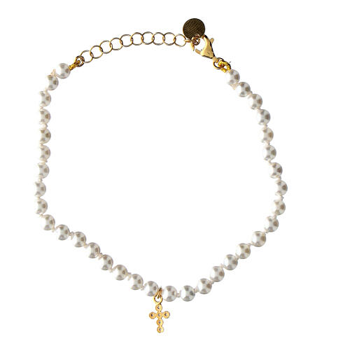 Pulsera Crucis perlas cruz zircones blancos Agios 3