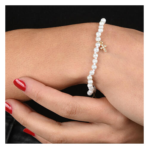 Bracciale Crucis perle croce zirconi bianchi Agios argento 925 2
