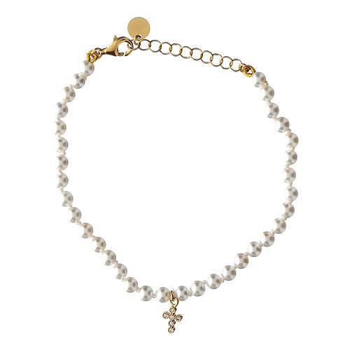 Cross bracelet pearls white zircons Agios 1