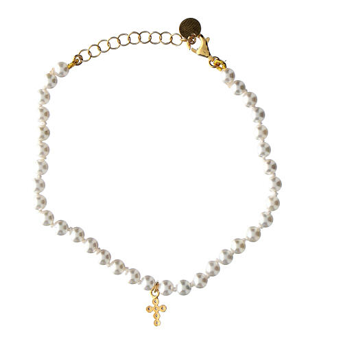 Cross bracelet pearls white zircons Agios 2