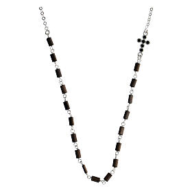 Necklace Lapis black hematite beads silver cross Agios