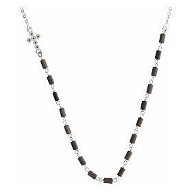 Necklace Lapis black hematite beads silver cross Agios