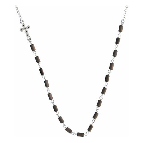 Necklace Lapis black hematite beads silver cross Agios 2