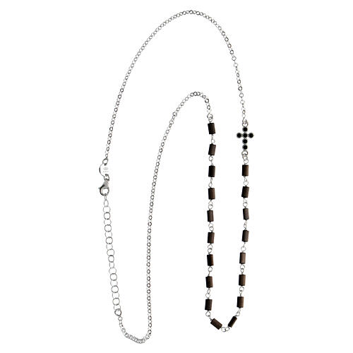 Necklace Lapis black hematite beads silver cross Agios 3