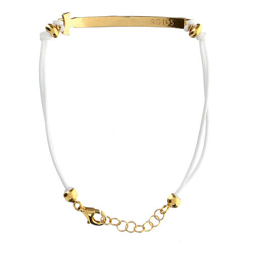 Agios white rope bracelet with tau-shaped plaque, burnished gold plated 925 silver 3
