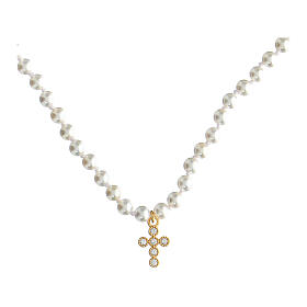 Pearl cross necklace white zircons Agios Icon collection
