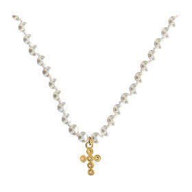 Pearl cross necklace white zircons Agios Icon collection