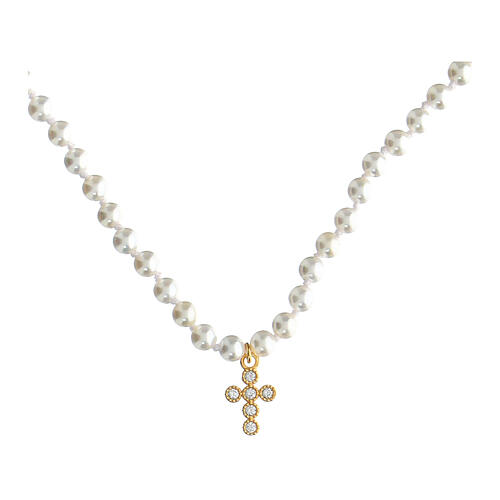 Pearl cross necklace white zircons Agios Icon collection 1