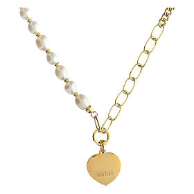 3-fach Kette von Agios, Precem, Herz-Anhänger, 925er Silber, vergoldet, Perlen