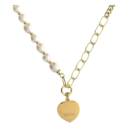 3-fach Kette von Agios, Precem, Herz-Anhänger, 925er Silber, vergoldet, Perlen 2
