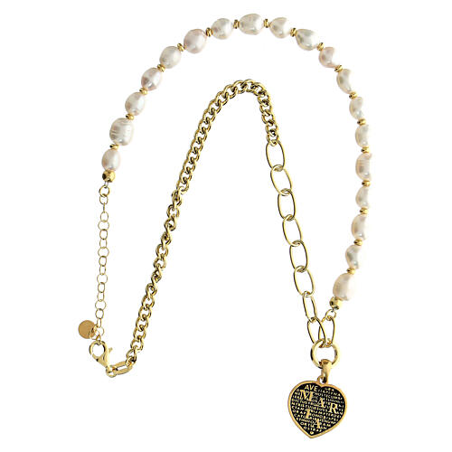 3-fach Kette von Agios, Precem, Herz-Anhänger, 925er Silber, vergoldet, Perlen 3