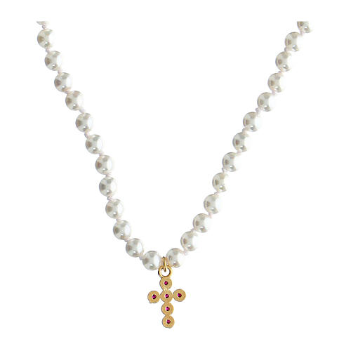Collana Icona perle zirconi rossi Agios argento 925 3