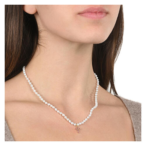 Cross necklace red zircon pearls Benedictus Icona collection 2