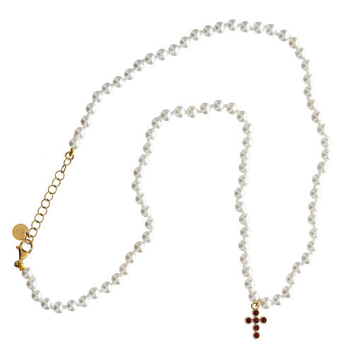 Cross necklace red zircon pearls Benedictus Icona collection 4