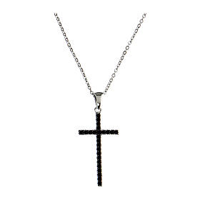 Agios necklace of rhodium-plated 925 silver, black rhinestone cross