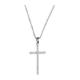 Agios necklace of rhodium-plated 925 silver, black rhinestone cross