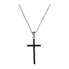 Benedictus necklace of rhodium-plated 925 silver, black rhinestone cross