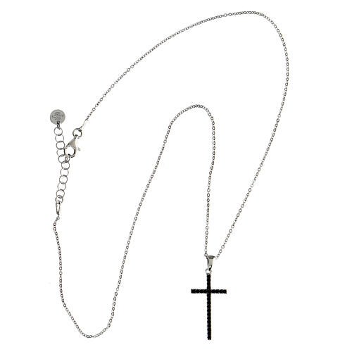 Agios necklace of rhodium-plated 925 silver, black rhinestone cross 3