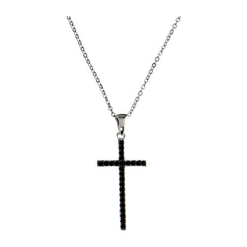 Collier croix zircons noirs argent 925 rhodié Agios 1