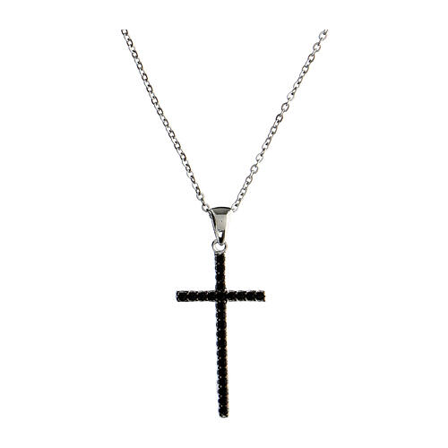 Rhodium-plated silver black zircon cross necklace Agios 1