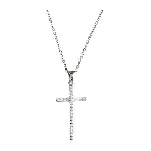 Rhodium-plated silver black zircon cross necklace Agios 2