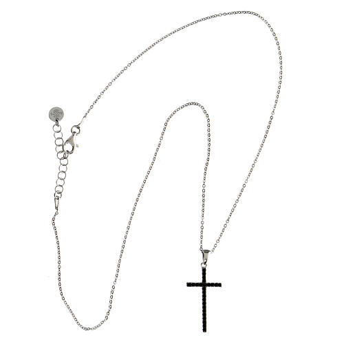 Rhodium-plated silver black zircon cross necklace Agios 3