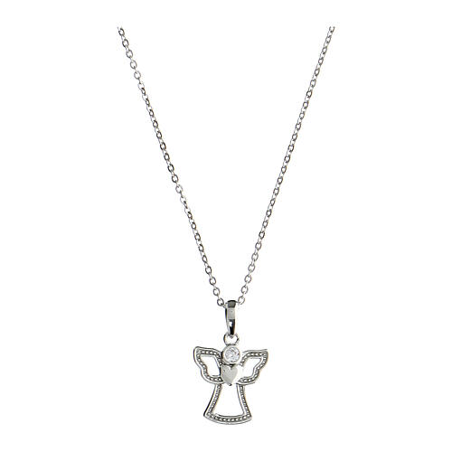 Collier Angelus ange avec coeur argent 925 rhodié Agios 1