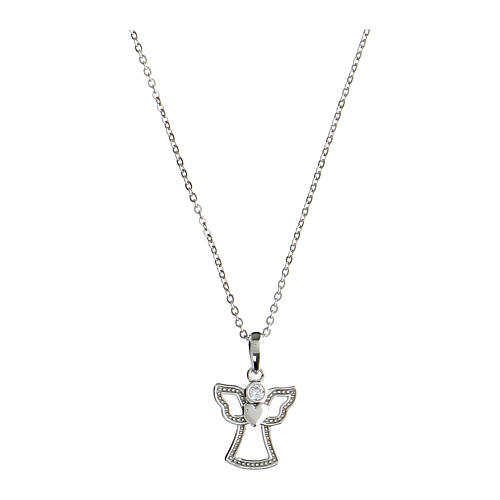 Rhodium-plated silver angel necklace heart Angelus Agios 1