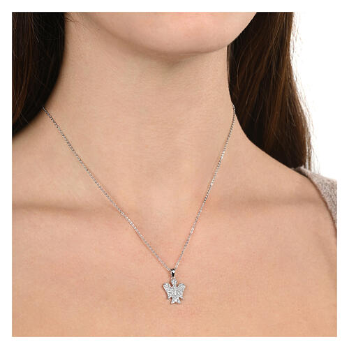 Rhodium-plated silver necklace white zircons Angelus Agios 2